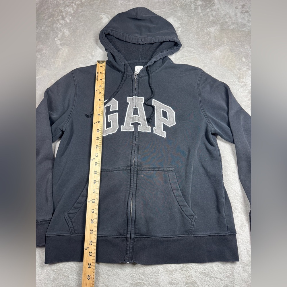 Y2K Style Gap Men’s Full Zip Logo Spellout Black Grey Hoodie Sweatshirt Medium - Picture 8 of 16